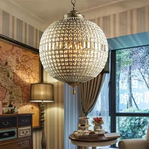 Custom American Vintage Court Modern Luxury K9 Led Glass Iron Hotel Crystal Ball Chandelier Ceiling Pendants Light