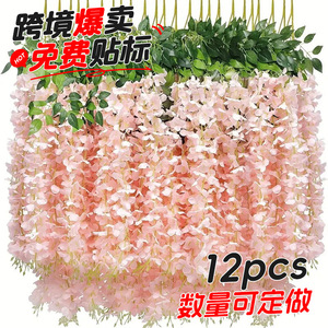 Fleurs artificielles de glycine Azusa Go, 12 pièces, roses, en soie, pour décorations de plafond de mariage - Product Image 1