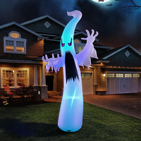 Décorations gonflables d'Halloween en polyester de 2,4 m pour extérieur, fantôme blanc imprimé en sérigraphie avec LED stroboscopiques, effrayant et sinistre pour fête de jardin