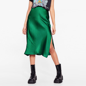 Jupe fendue unie taille haute en satin de haute qualité pour femme, nouvelle collection <span class=keywords><strong>Lin</strong></span> - Product Image 3
