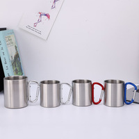 Tasse Portable de Camping et Voyage à Double Paroi en Acier Inoxydable 200ml 300ml avec Mousqueton et Poignée pour Café et Lait