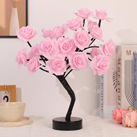 Lampe de table en bois LED TSINYE en forme de rose, alimentée par USB/piles, veilleuse artificielle en forme de bonsaï pour chambre à coucher, salon, anniversaire