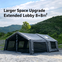 Tenda Atap Tiup Kapas Hijau 8+8m Empat Musim untuk Berkemah di Luar Ruangan, Tahan Air dengan Lem Hitam, untuk Berkemah Keluarga dan Glamping
