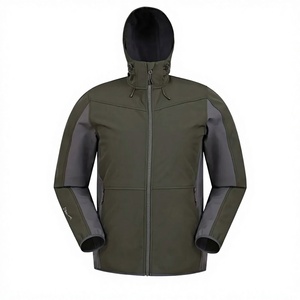 Veste softshell à capuche pour homme, résistante à l'eau, fermeture éclair, coupe classique, tactique, vert gris, poches, coupe-vent - Product Image 1