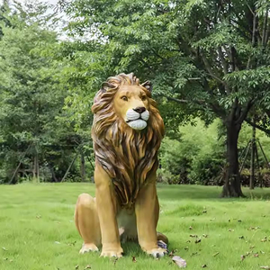 Grande Statue de Lion de Jardin 1,2M en Résine de Fibre de Verre Décoration Extérieure Cour Courte Ornement <span class=keywords><strong>Roi</strong></span> de la Jungle Aménagement Paysager Usage Commercial Peinte à la Main - Product Image 1