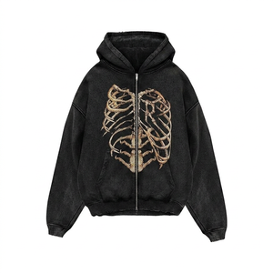 Sweat-shirt à capuche surdimensionné pour homme avec imprimé squelette, vêtement décontracté d'automne, 100% coton, doublure en molleton tricoté - Product Image 3