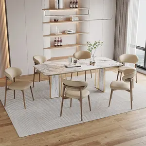 Ev mobilya modern ahşap döşemeli deri ve ahşap yemek sandalyesi ahşap çerçeve yemek sandalyeleri