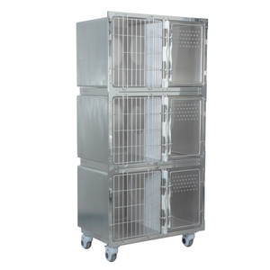 Jaulas apilables antiarañazos de acero inoxidable para gatos veterinarios con tabique mediano - Product Image 1