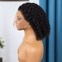 Perruque Bob Courte Bouclée en Cheveux Humains, Dentelle HD Frontale, Sans Colle, Pré-Pluckée, Noir Naturel, Prête à Porter pour Femmes