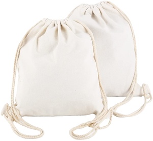 Sac à dos à cordon personnalisé en toile de coton léger et compact pour le sport et les voyages, avec logo, faible MOQ - Product Image 1