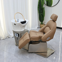 Nouveau design, fauteuil de lavage de luxe pour salon de coiffure et barbier, avec base argentée, circulation d'eau, rotation électrique et fonction de relaxation pour spa capillaire