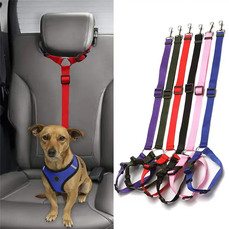 Couleur unie deux-en-un ceinture de sécurité de voiture pour animaux de compagnie laisse en plomb en Nylon siège arrière ceinture de sécurité réglable chiens harnais collier accessoires pour animaux de compagnie