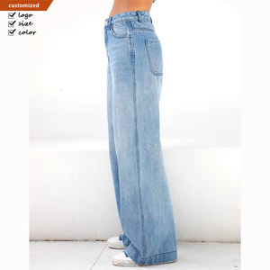 <span class=keywords><strong>Jeans</strong></span> da Donna Personalizzati a Gamba Larga Rettangolare, Pantaloni in Denim Vintage Y2K a Vita Media con Effetto Consumato - Product Image 3