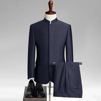 Costume Tunique Chinois pour Hommes, Grande Taille, Respirant, Tenue Formelle d'Affaires, Col Mandarin, Costume Zhongshan