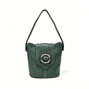 Sac seau vert foncé avec boucle en bambou, bandoulière amovible, sac à main décontracté pour tous les jours - Product Image 1
