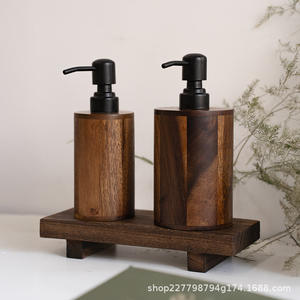 Flacon distributeur de lotion à poussoir en noyer, flacon vide en bois massif, accessoire de luxe pour hôtel, pour savon liquide, gel douche, shampoing - Product Image 3