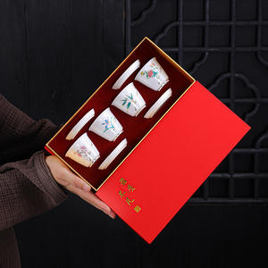 Tasse à thé blanche en céramique avec dessous de verre Tasse à thé dorée Dragon et <span class=keywords><strong>Phoenix</strong></span> Couple Tasses Boîte cadeau - Product Image 1