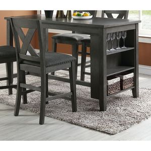 DB Modern rahat 1-Piece sayaç yüksekliği yüksek ahşap mutfak kahvaltı masa yemek odası için depolama rafları ile gri bitirmek - Product Image 5