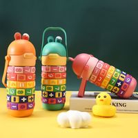 Botol Minum Anak Digital Puzzle Anti Bocor untuk Anak Laki-laki dan Perempuan, Botol Minum Anti Pecah