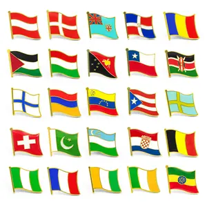 Özel Logo ulusal Metal mıknatıs çapraz çift bayraklar broş rozeti suudi porto riko ukrayna amerikan filistin ülke bayrağı Pin