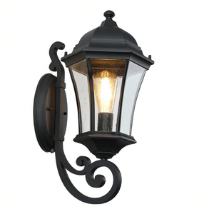 Lampe murale extérieure vintage en métal noir avec abat-jour en verre trempé pour porche, patio, jardin, applique murale 110-240V - Product Image 1