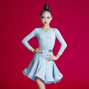 Vestido de <span class=keywords><strong>baile</strong></span> latino para niños, <span class=keywords><strong>ropa</strong></span> de práctica de manga larga con cuello en V para niños, Rumba, Chacha, Samba, vaquero, bailes de salón, actuación - Product Image 5