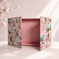Boîte cadeau rigide magnétique personnalisée à double porte, imprimée de motifs floraux, emballage cosmétique, boîte de rangement pour bijoux
