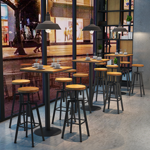 โต๊ะบาร์และเก้าอี้เหล็กเชิงพาณิชย์แบบแคบติดผนังสำหรับใช้ในบ้านร้านชานม - Product Image 2