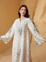 Robe Abaya Élégante et Respirante pour Femmes Musulmanes 2026, en Polyester, Style Vintage, Imprimé Aïd, Strass, Manches Larges Brodé, Longue