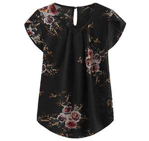 Blusa de Verano con Estampado Floral, Cuello Redondo, Estilo Retro, Manga Corta para Mujer - Product Image 3