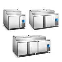 Table de préparation réfrigérée professionnelle pour buffet, avec refroidissement par air et vitrine réfrigérée pour salades