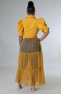 Chemise longue à manches bouffantes pour femme, vêtement d'automne décontracté en Patchwork de maille, hauts pour femmes, 2022 - Product Image 3