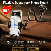 Support de téléphone de voiture col de cygne avec bras long de 14 pouces, ventouse puissante pour pare-brise et tableau de bord, anti-tremblement, logo OEM personnalisé, vente en gros