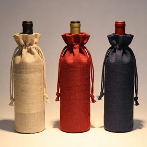 Jute Wine <b>Bottle</b> <b>Gift</b> <b>Bags</b> with Drawstring Closure and <b>Gift</b> Tags Pull-string Wine <b>Bag</b> - Product Image 2