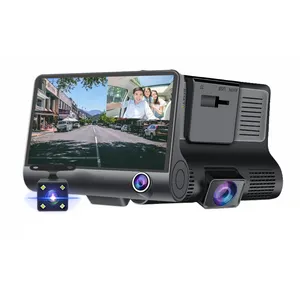 Grandangolare 170 Full HD 4 pollici IPS Touch Screen anteriore interno e posteriore 1080P tre lenti Dash Cam Car Video Dashcam Car Black Box