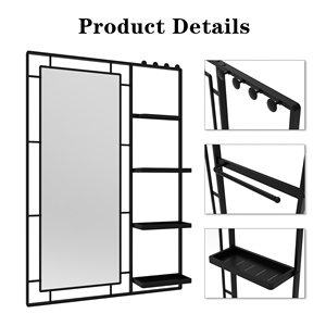 BEAUTME <span class=keywords><strong>specchio</strong></span> da bagno nero per sopra il lavandino, rettangolo incorniciato specchi da parete <span class=keywords><strong>con</strong></span> supporto di stoccaggio bagno <span class=keywords><strong>con</strong></span> mensola e ganci - Product Image 4