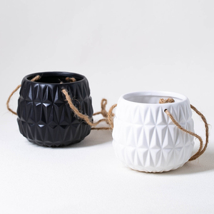 Pots à fleurs géométriques de style nordique, en céramique, à suspendre au mur, avec corde, fil métallique, pots suspendus - Product Image 5