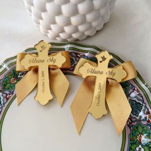 Étiquettes personnalisées en acrylique pour baptême, croix, noms personnalisés, cadeaux souvenirs pour baby shower, baptême, fête de Noël - Product Image 2