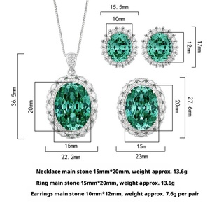 Fashion Jewelry Eco-friendly Copper Oval Cut 15*20/10*12mm Green Zircon Large <b>Statement</b> <b>Necklace</b> and Earrings Sets for Women - Product Image 2