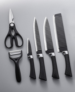 Juego de Cuchillos de Cocina Multifuncionales de Acero Inoxidable Black Wave de Seis Piezas, con Mangos de Plástico PP Duraderos y Ambidiestros, Cuchillos Modernos - Product Image 3