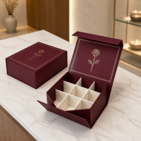 Boîte cadeau pliable rouge vin, emballage de chocolat pour la Saint-Valentin, feuille d'or rose, boîte rigide de luxe personnalisée