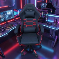 Chaise de jeu ergonomique de style racing à dossier haut, inclinable, avec appuie-tête réglable, coussin lombaire, base robuste et roulettes pivotantes à 360°