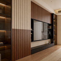 Meuble TV long minimaliste en bois, console multimédia pleine longueur, unité de rangement pour le divertissement dans le salon