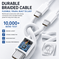 Kabel Pengisian Cepat USB C ke USB C dengan Jalinan Nilon Grosir, Kabel Sinkronisasi Data dengan Chip Pintar untuk Laptop, Tablet, Ponsel, Power Bank