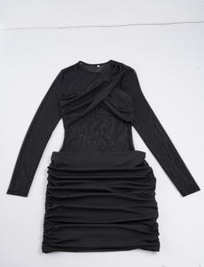 <b>Club</b> Mesh Bodycon Maxi <b>Dress</b>-Sexy Corset with Crisscross Ruched Detail & Sheer Panels Solid Natural Waistline Wholesale - Product Image 2