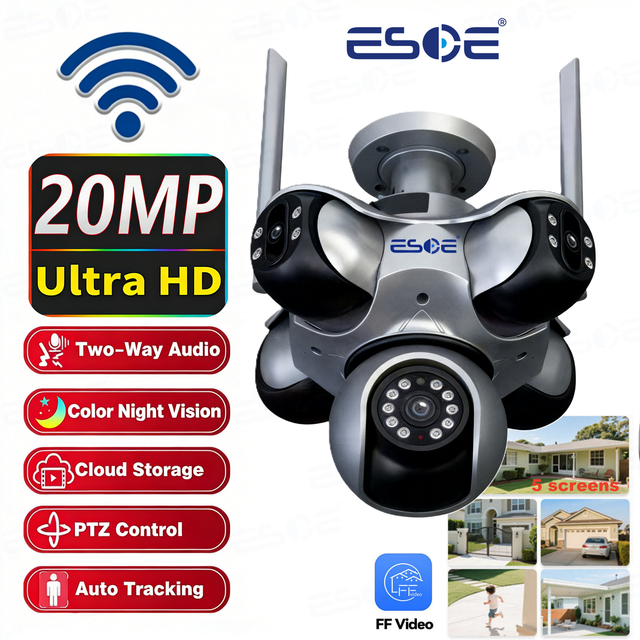 20MP Outdoor Five Lens 720 ° Rotating PTZ Camera Human Tracking Motion Detection Alarm Wifi Security Camera