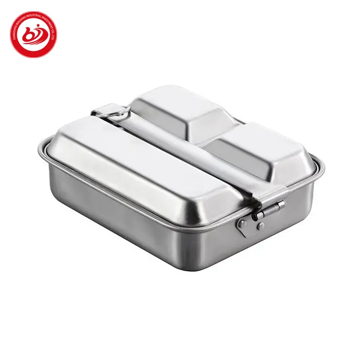 Outdoor travel camping task 2 in 1 800-1000ml Stainless steel 3 compartments mess tin lunch plate heating cooking pot