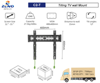 ZENO Dudukan TV Dinding Tetap Dapat Dimiringkan 32-55 Inci Baja Canai Dingin LCD LED VESA 400x400 untuk Dudukan TV Fame C2-T