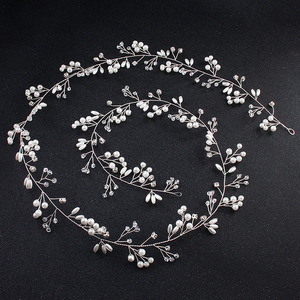 Wholesale Sparkling Handcrafted Metal Gold/Silver/Rose Gold Plated One Meter <strong>Bridal</strong> <strong>Hair</strong> <strong>Band</strong> 1m Long Vine Pearl Headpieces - Product Image 3