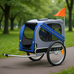 Remolque para bicicleta para mascotas, color azul grisáceo, con ruedas todoterreno, 3 entradas, malla protectora, carrito de viaje seguro para perros - Product Image 2